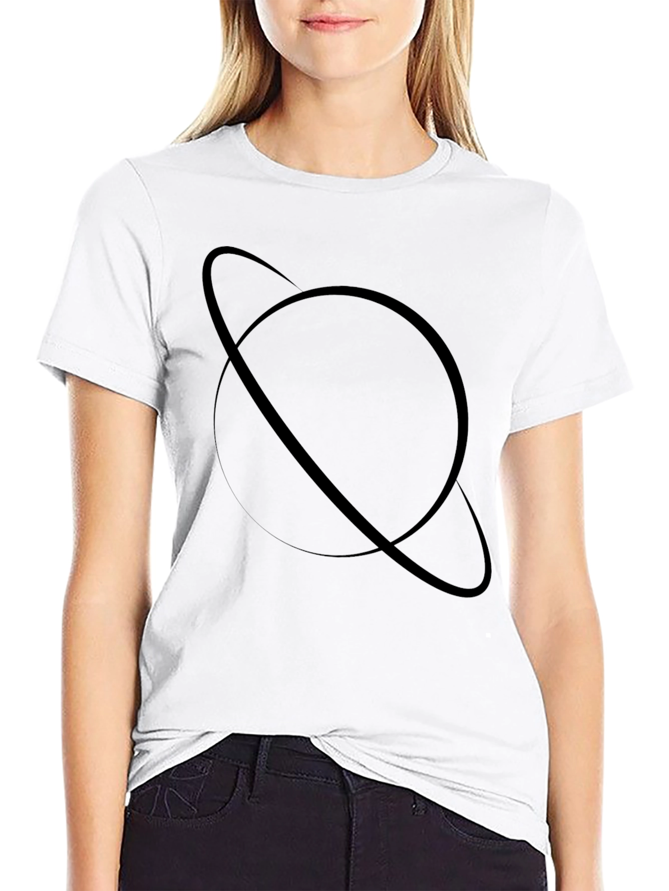 Saturn Graphic Tee - Modern Black Cotton Blend T-Shirt