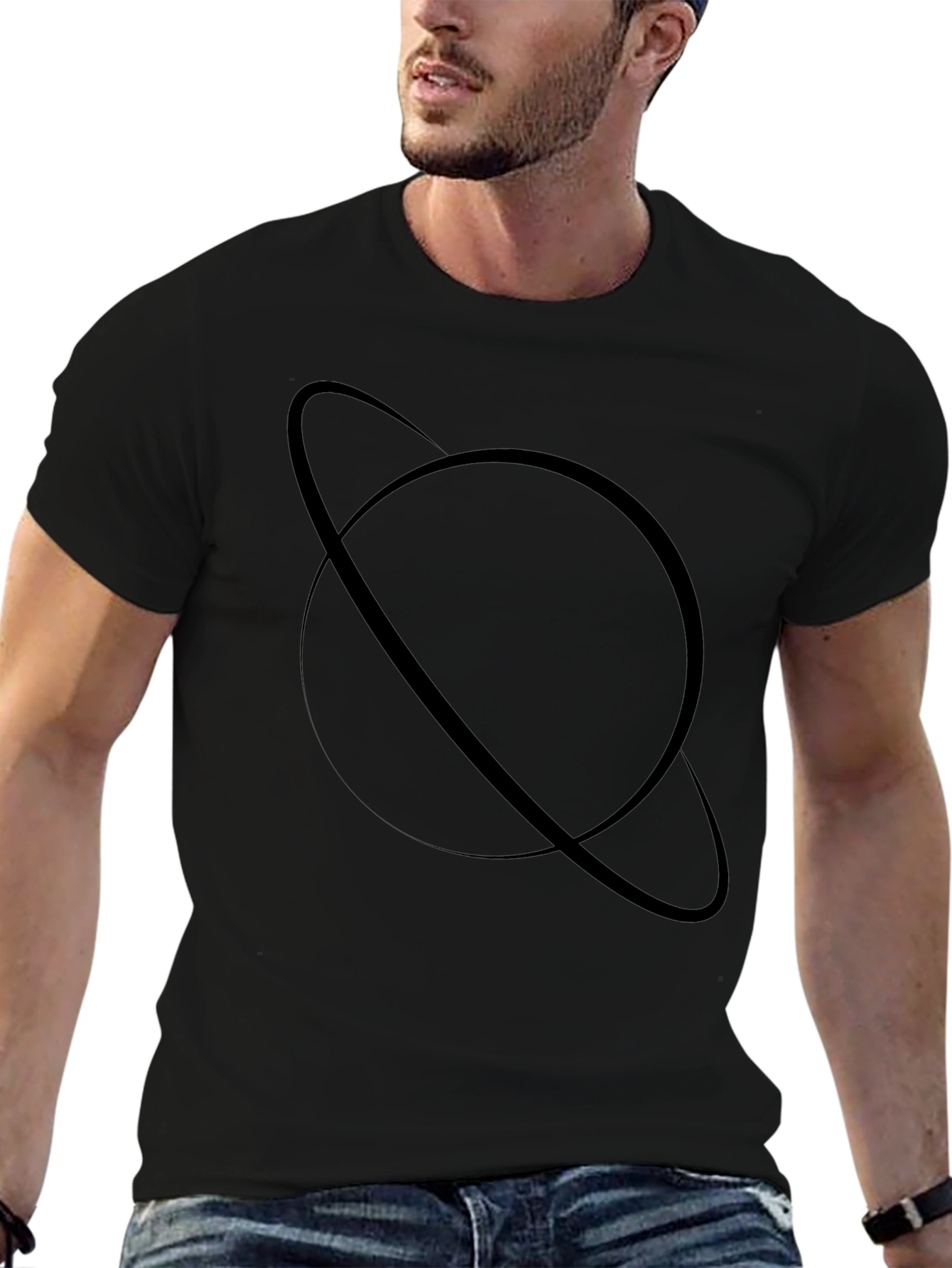 Saturn Graphic Tee - Modern Black Cotton Blend T-Shirt