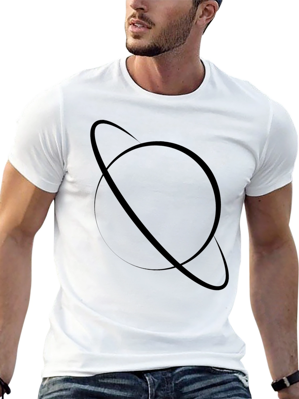 Saturn Graphic Tee - Modern Black Cotton Blend T-Shirt