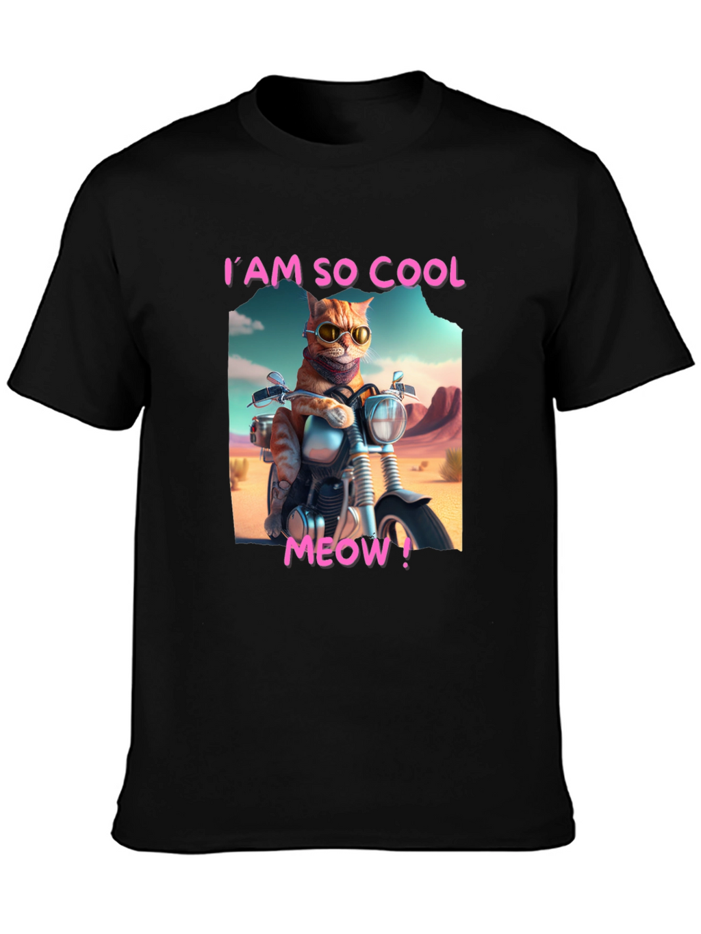 Cool Cat Motorbike Graphic Tee - Black