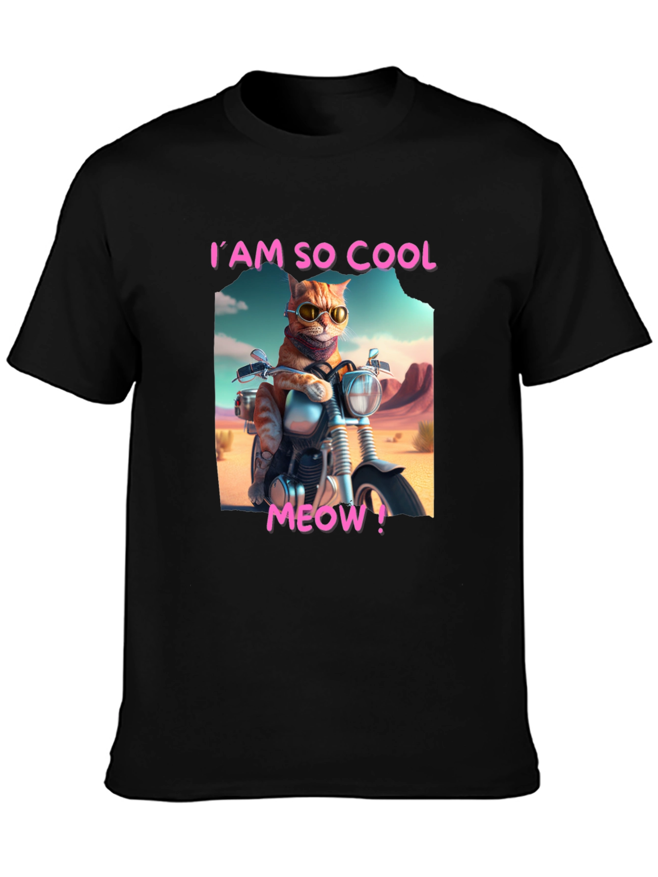Cool Cat Motorbike Graphic Tee - Black