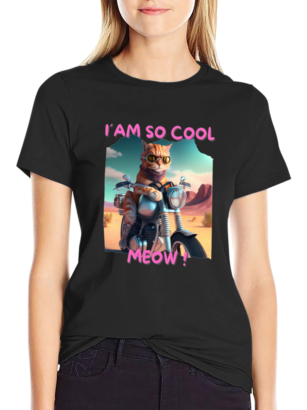 Cool Cat Motorbike Graphic Tee - Black