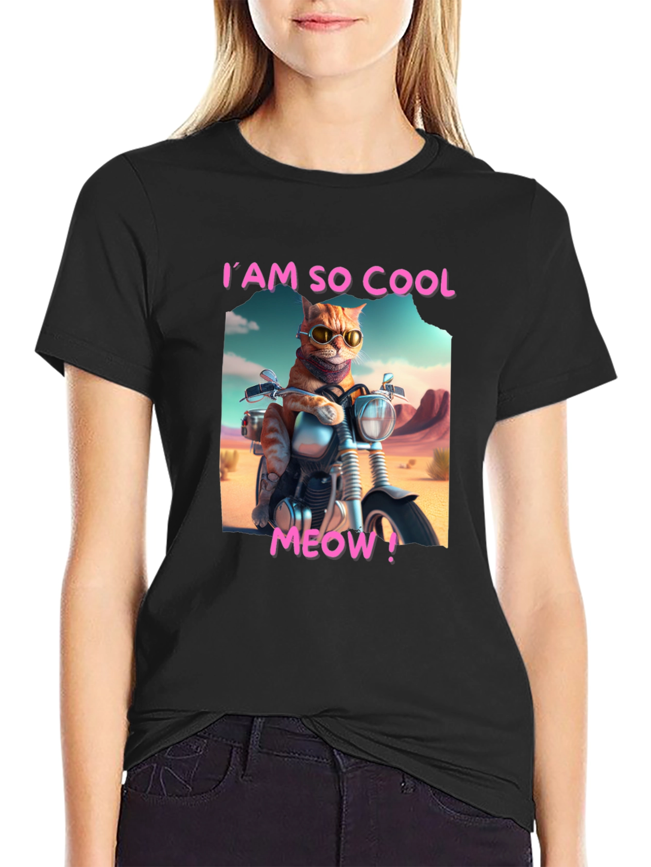 Cool Cat Motorbike Graphic Tee - Black