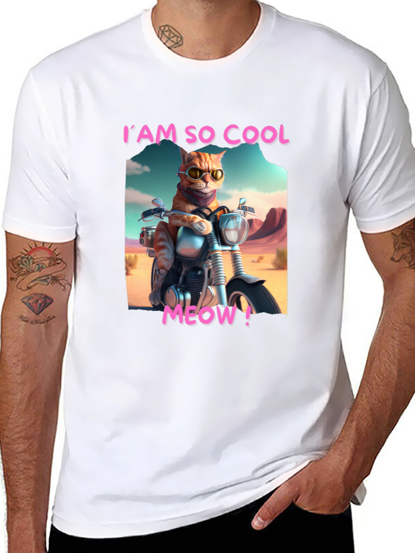 Cool Cat Motorbike Graphic Tee - Black