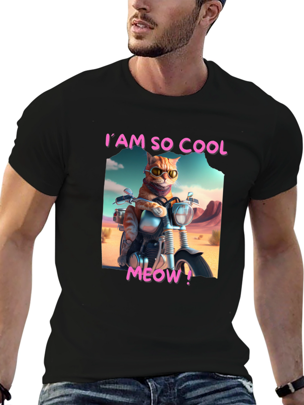 Cool Cat Motorbike Graphic Tee - Black