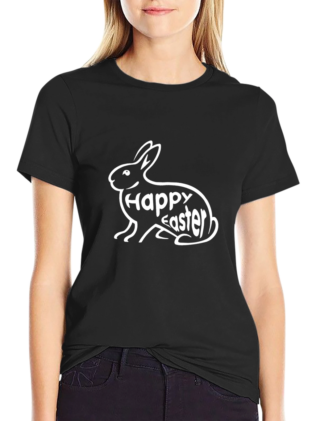 Happy Easter Bunny Graphic Tee - Black Cotton Shirt