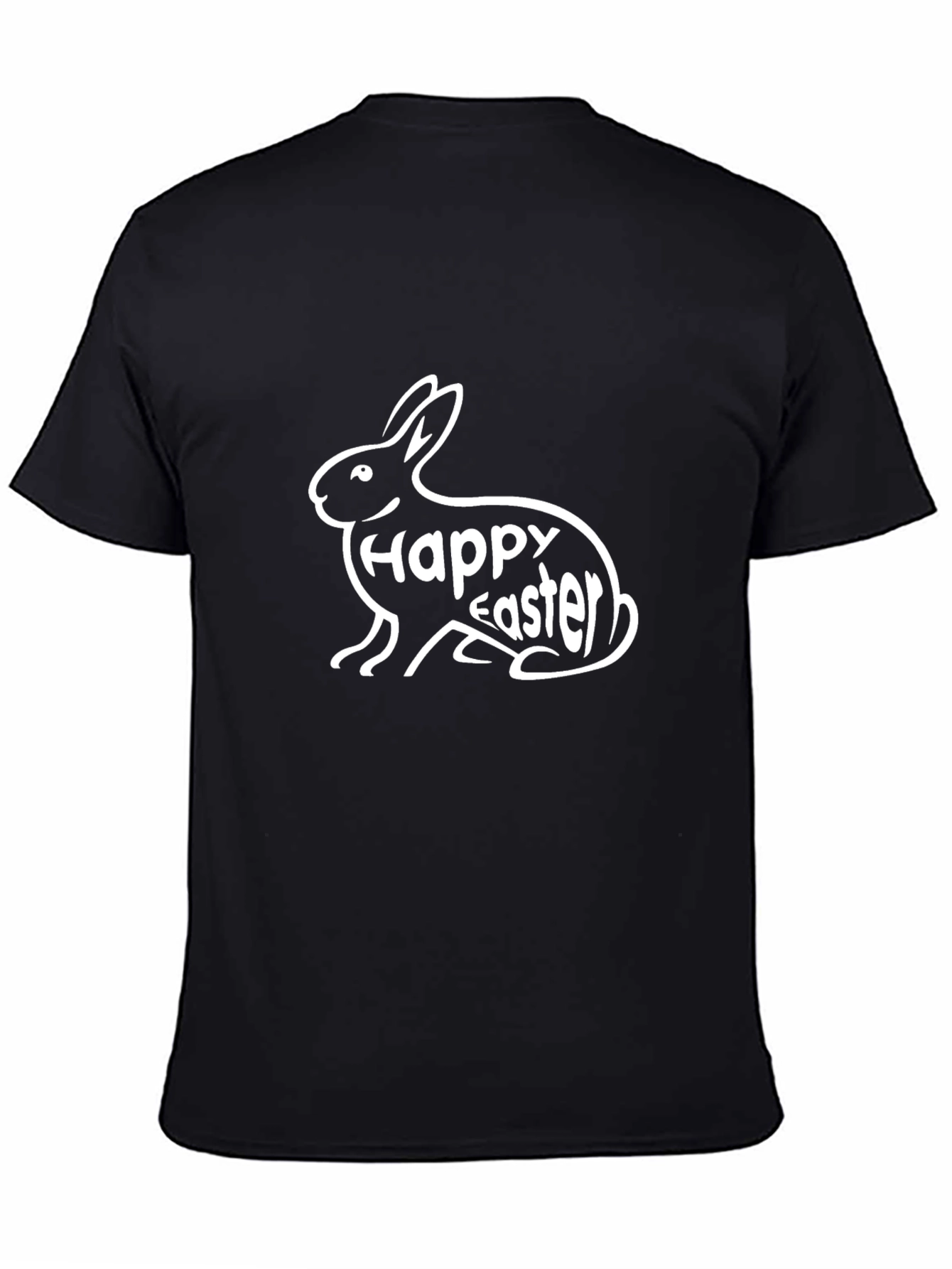 Happy Easter Bunny Graphic Tee - Black Cotton Shirt