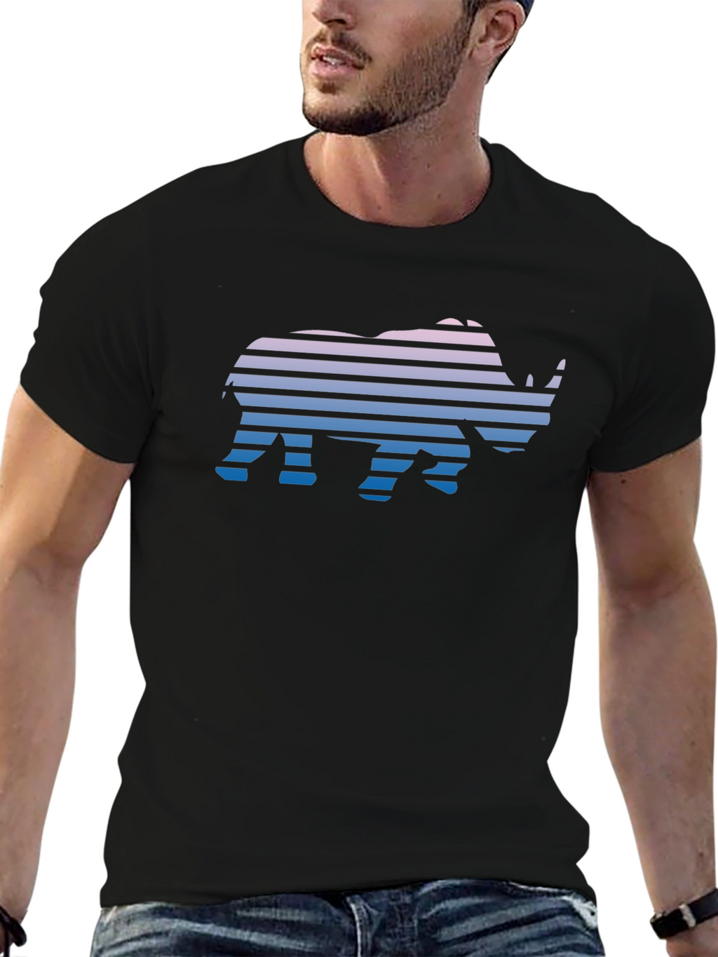 Retro Rhino Striped Graphic T-Shirt