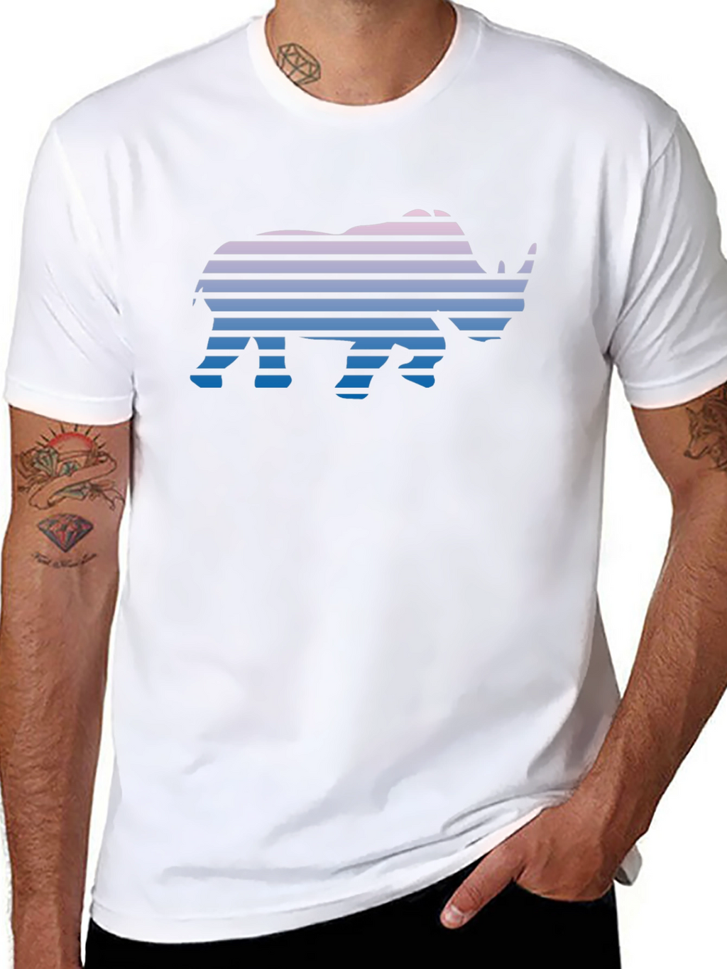 Retro Rhino Striped Graphic T-Shirt