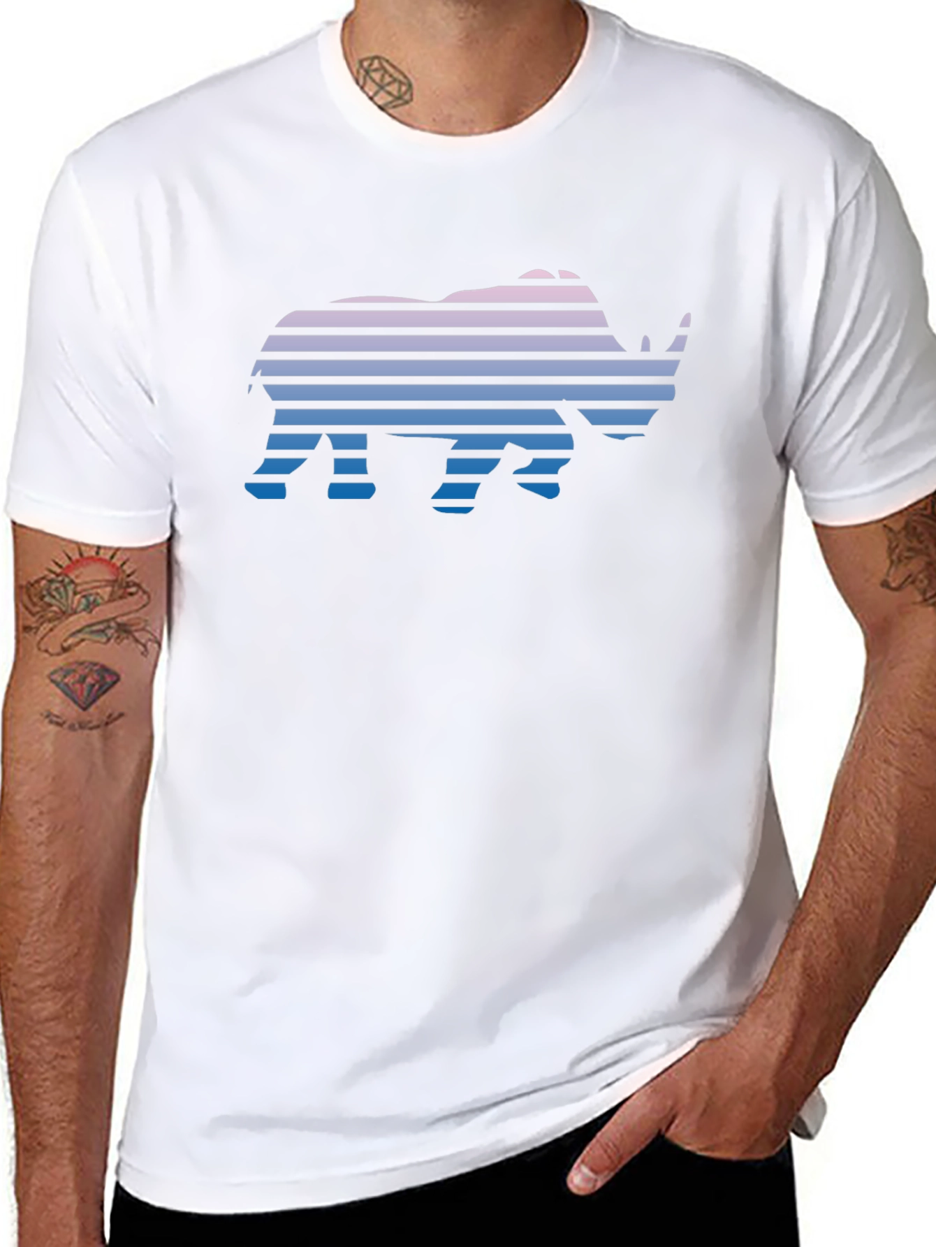 Retro Rhino Striped Graphic T-Shirt