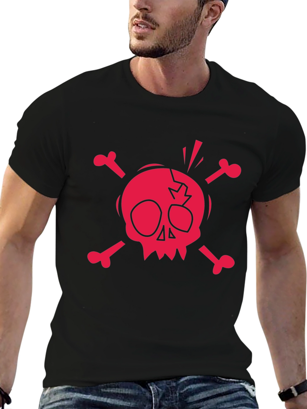 Skull & Crossbones Graphic Tee - Black Cotton T-Shirt