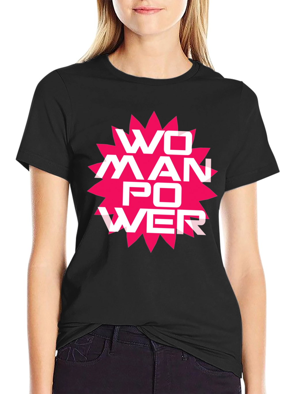 Woman Power Graphic Tee - Black Cotton T-Shirt