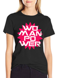 Woman Power Graphic Tee - Black Cotton T-Shirt