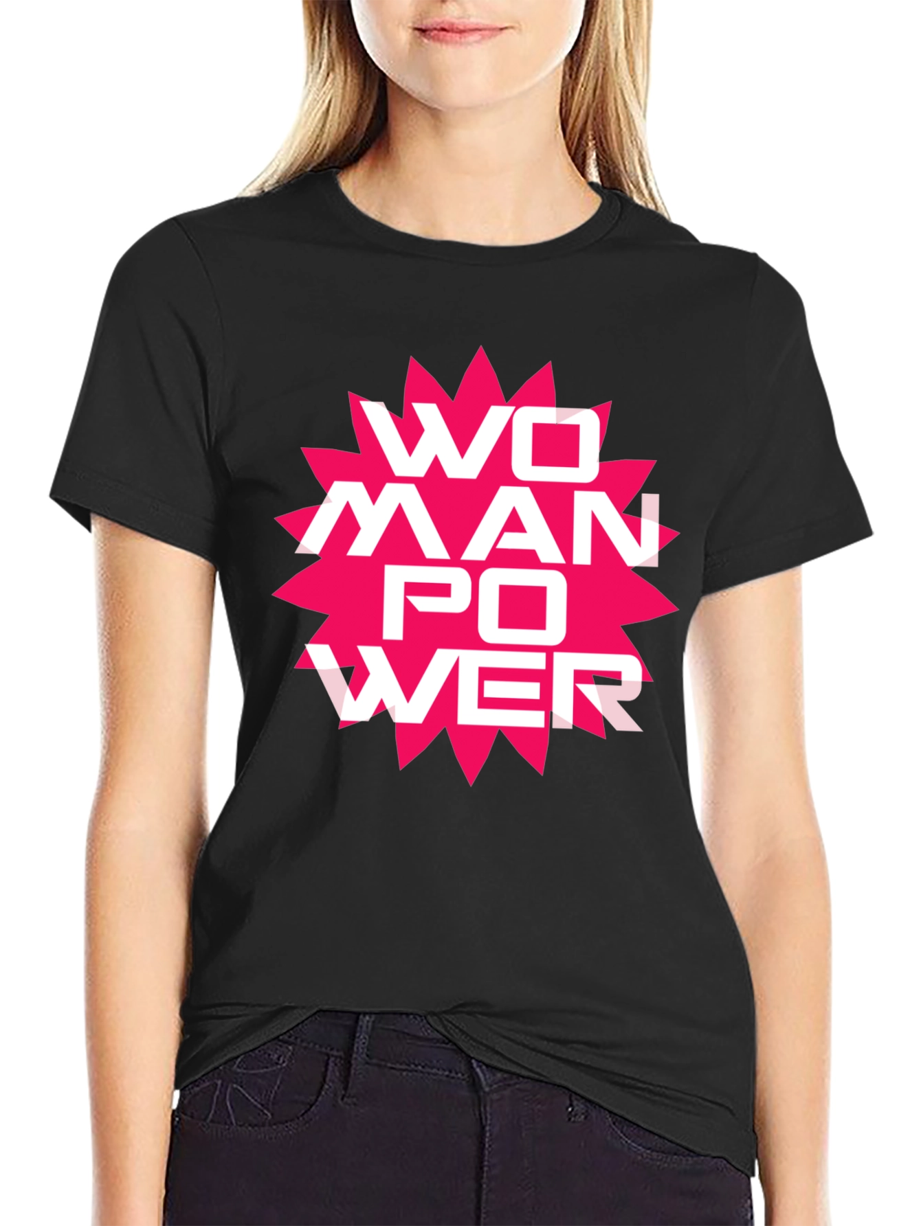 Woman Power Graphic Tee - Black Cotton T-Shirt