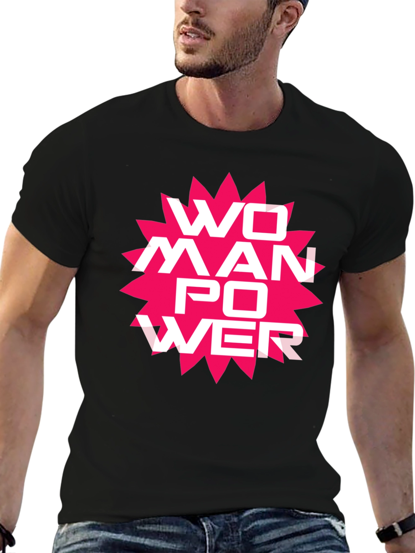 Woman Power Graphic Tee - Black Cotton T-Shirt