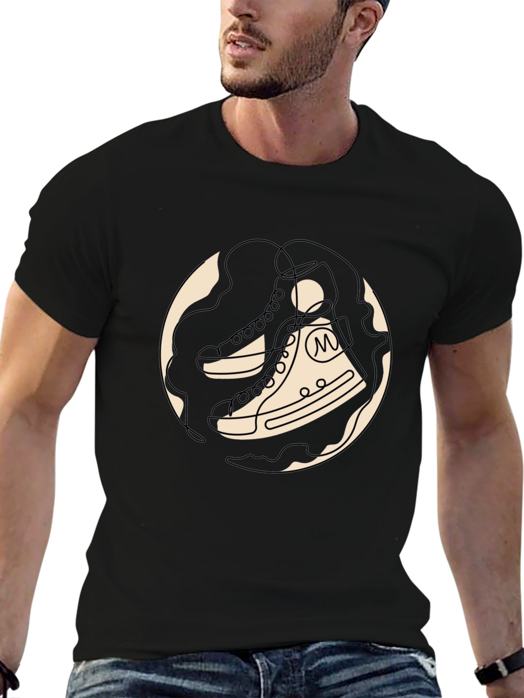 Stylish Black T-Shirt with Unique Shoe Graphic