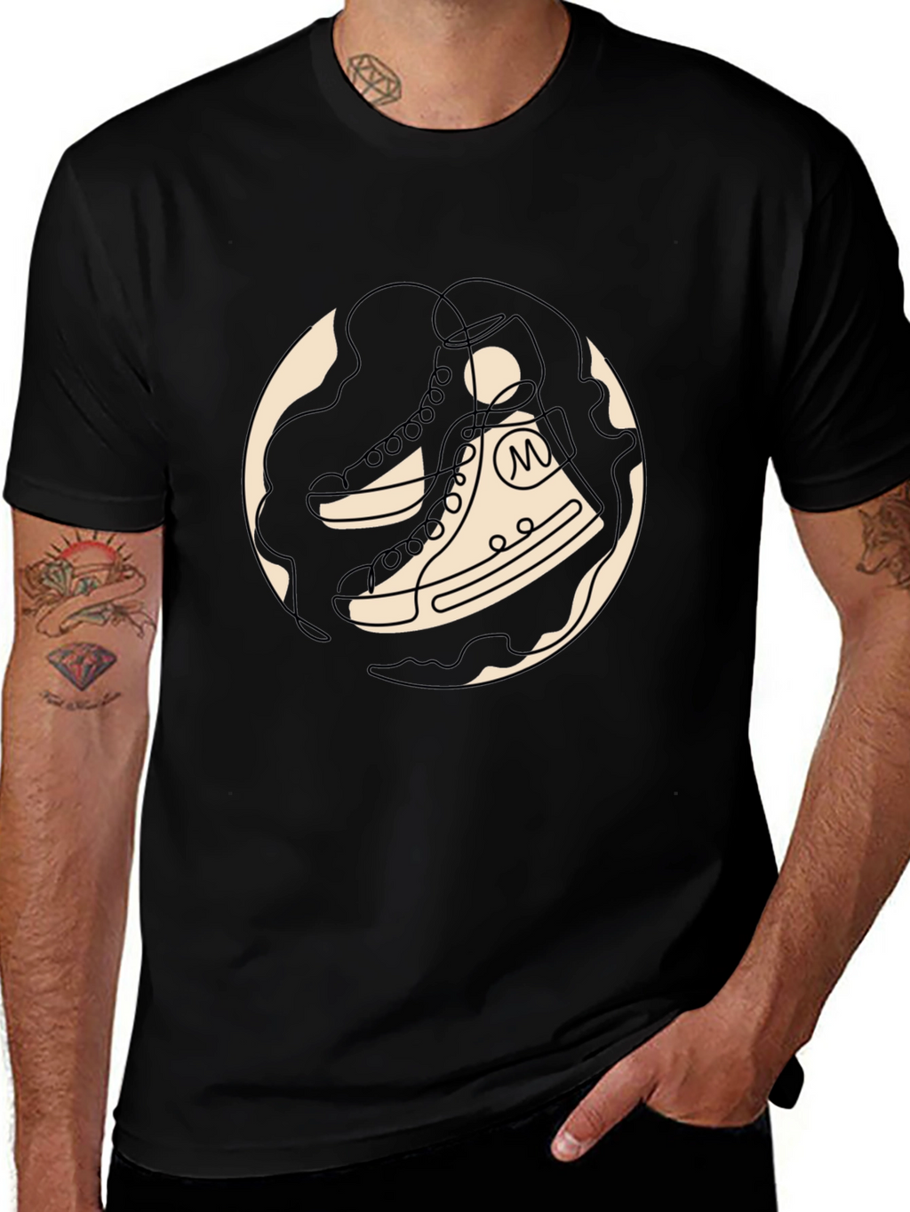Stylish Black T-Shirt with Unique Shoe Graphic