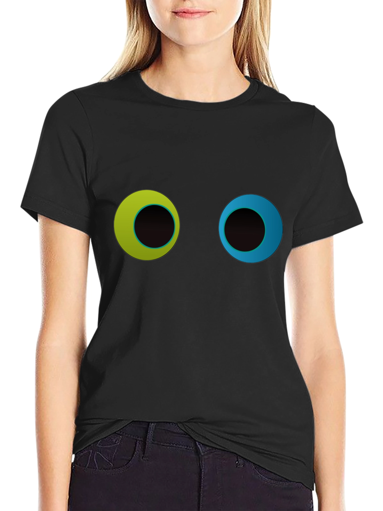 Funny Googly Eyes Graphic Black T-Shirt