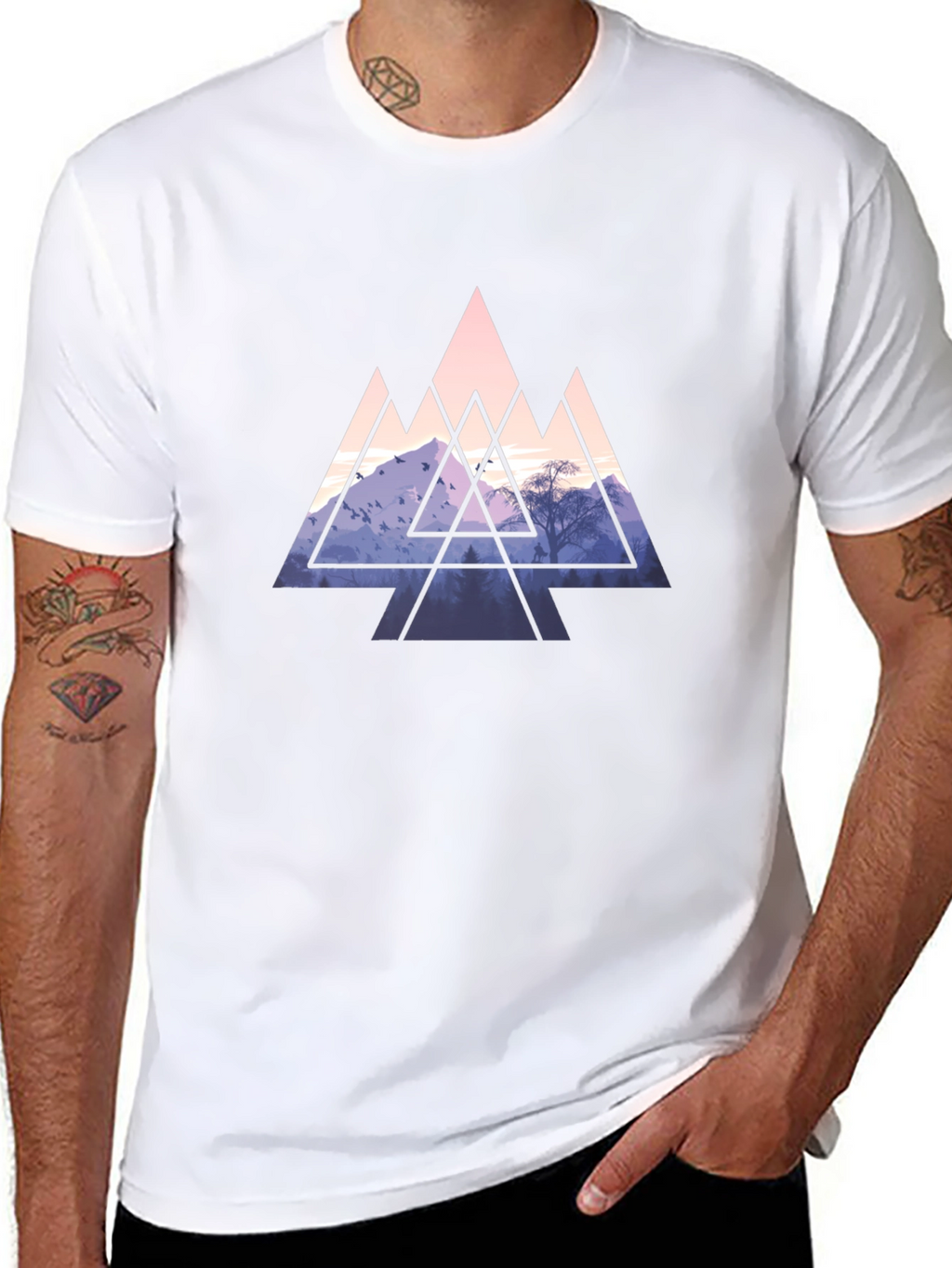 Geometric Mountain Graphic Tee - Black