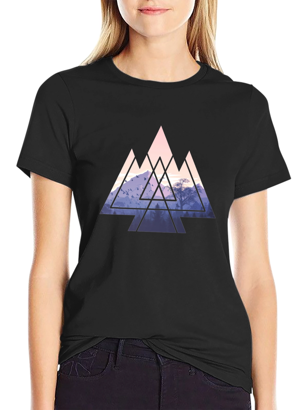 Geometric Mountain Graphic Tee - Black