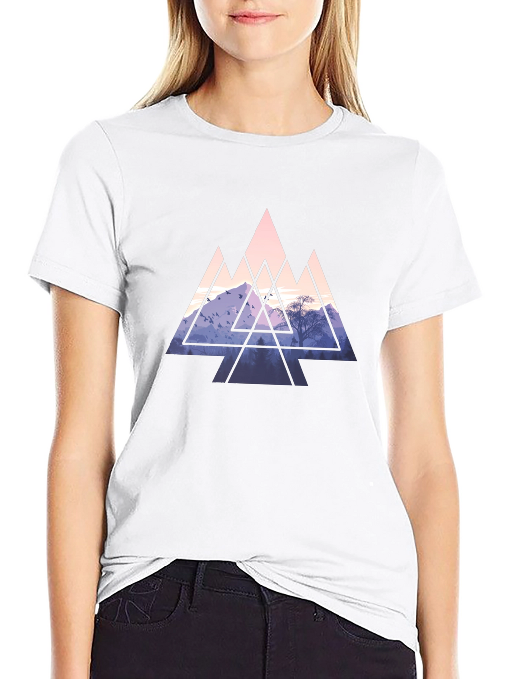 Geometric Mountain Graphic Tee - Black