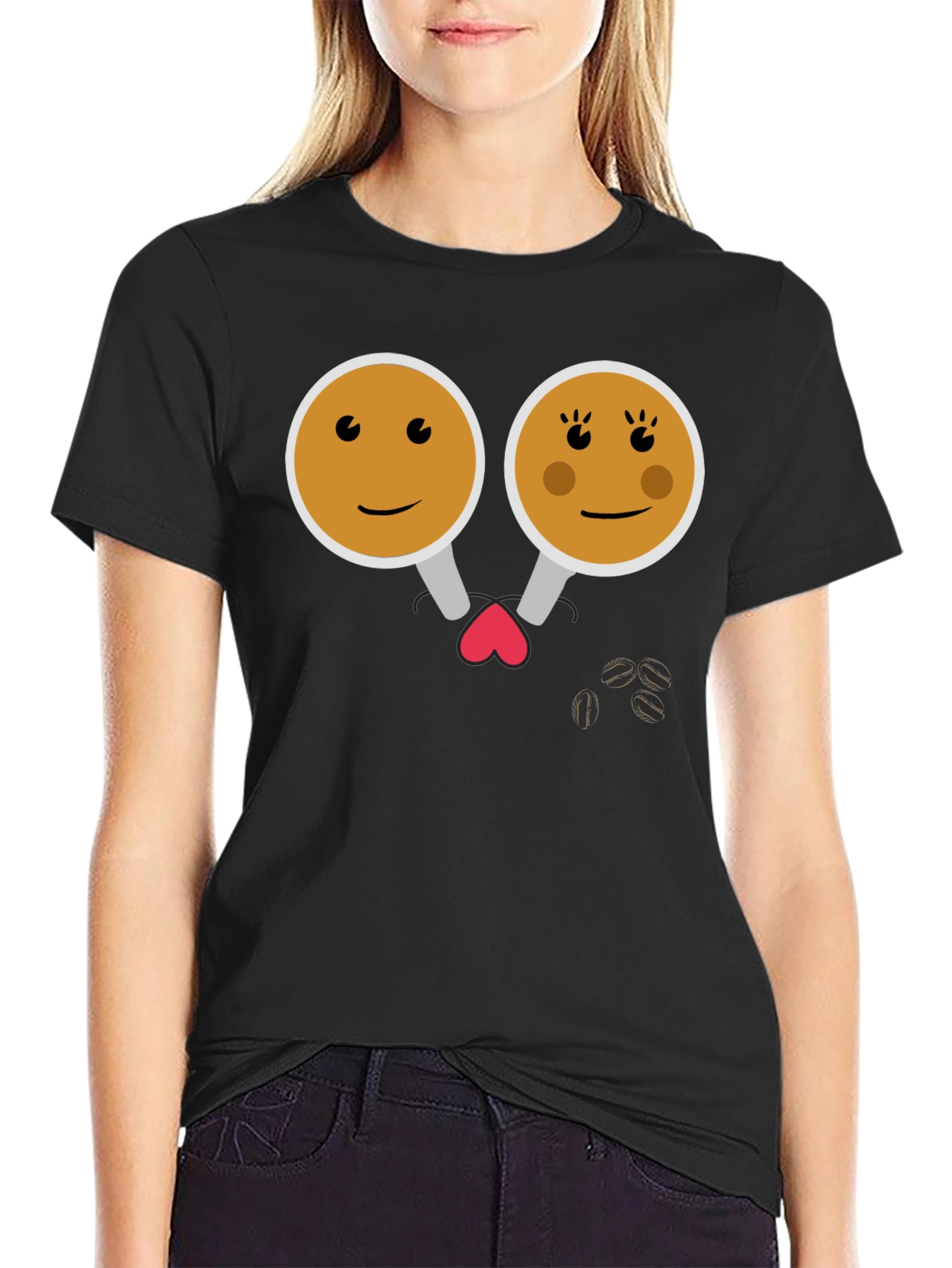 Cute Coffee Couple Graphic Tee - Black