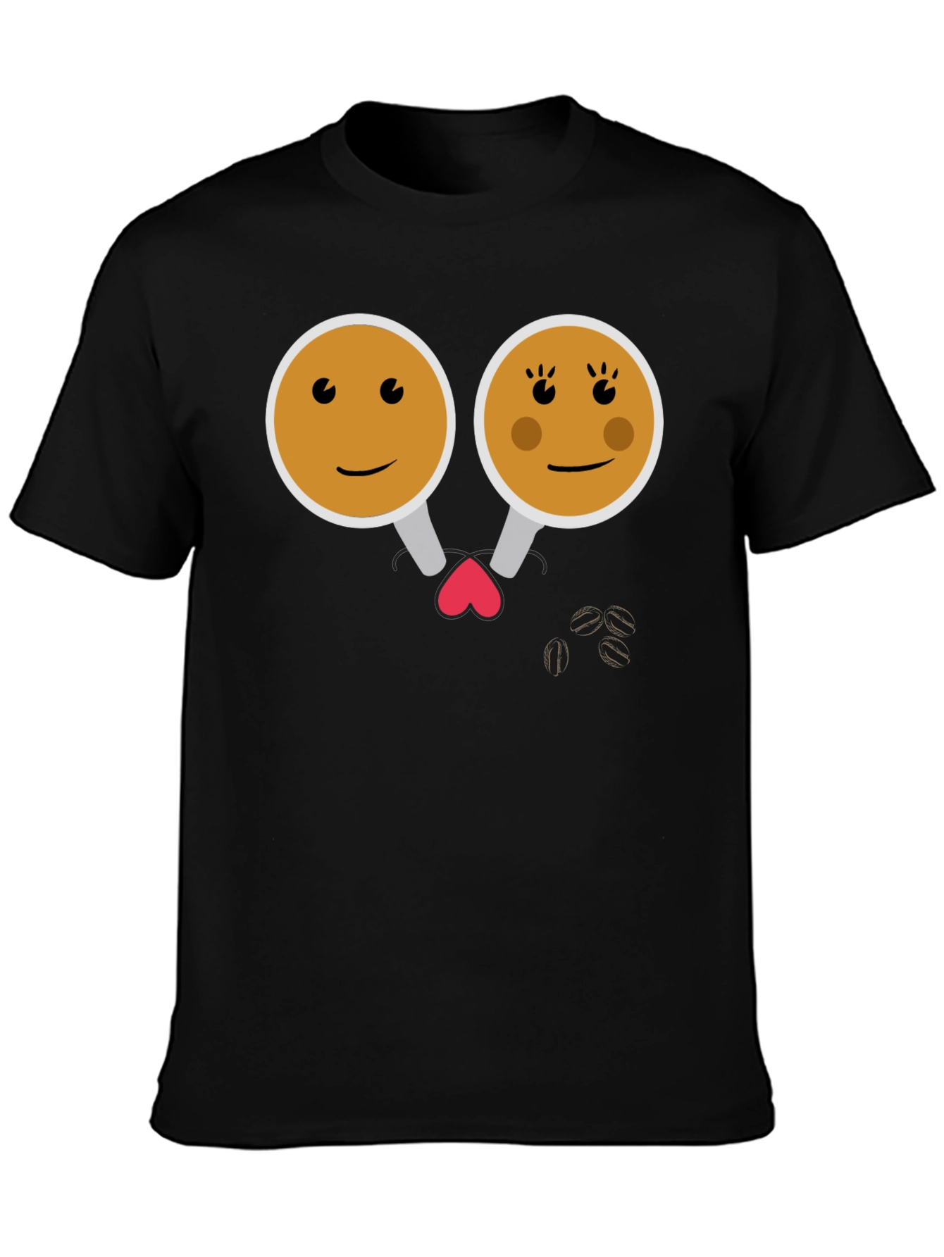 Cute Coffee Couple Graphic Tee - Black