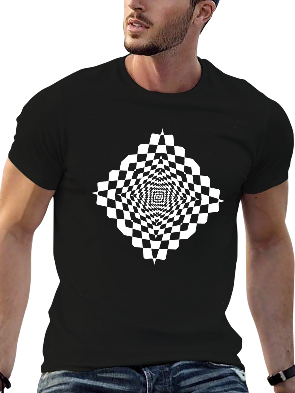 Optical Illusion Checkered Tee - Modern Art Shirt