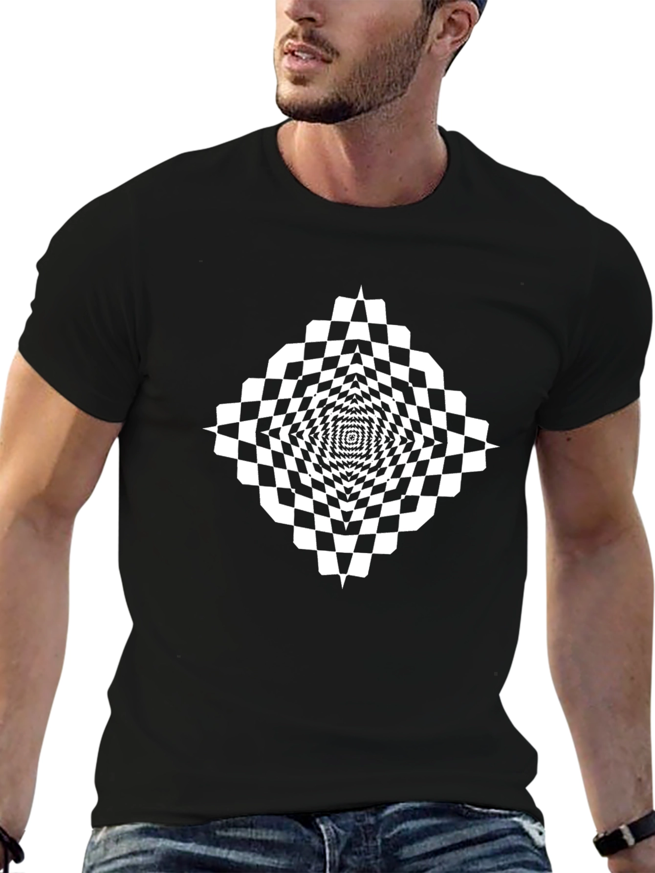 Optical Illusion Checkered Tee - Modern Art Shirt