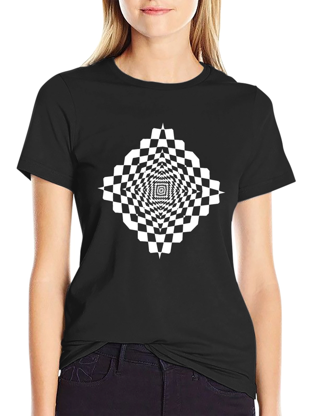 Optical Illusion Checkered Tee - Modern Art Shirt