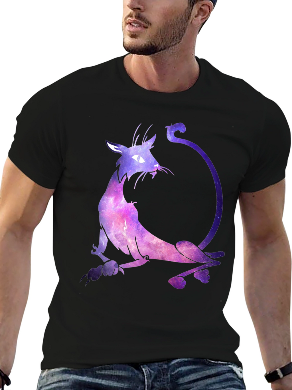 Cosmic Cat Graphic Black T-Shirt