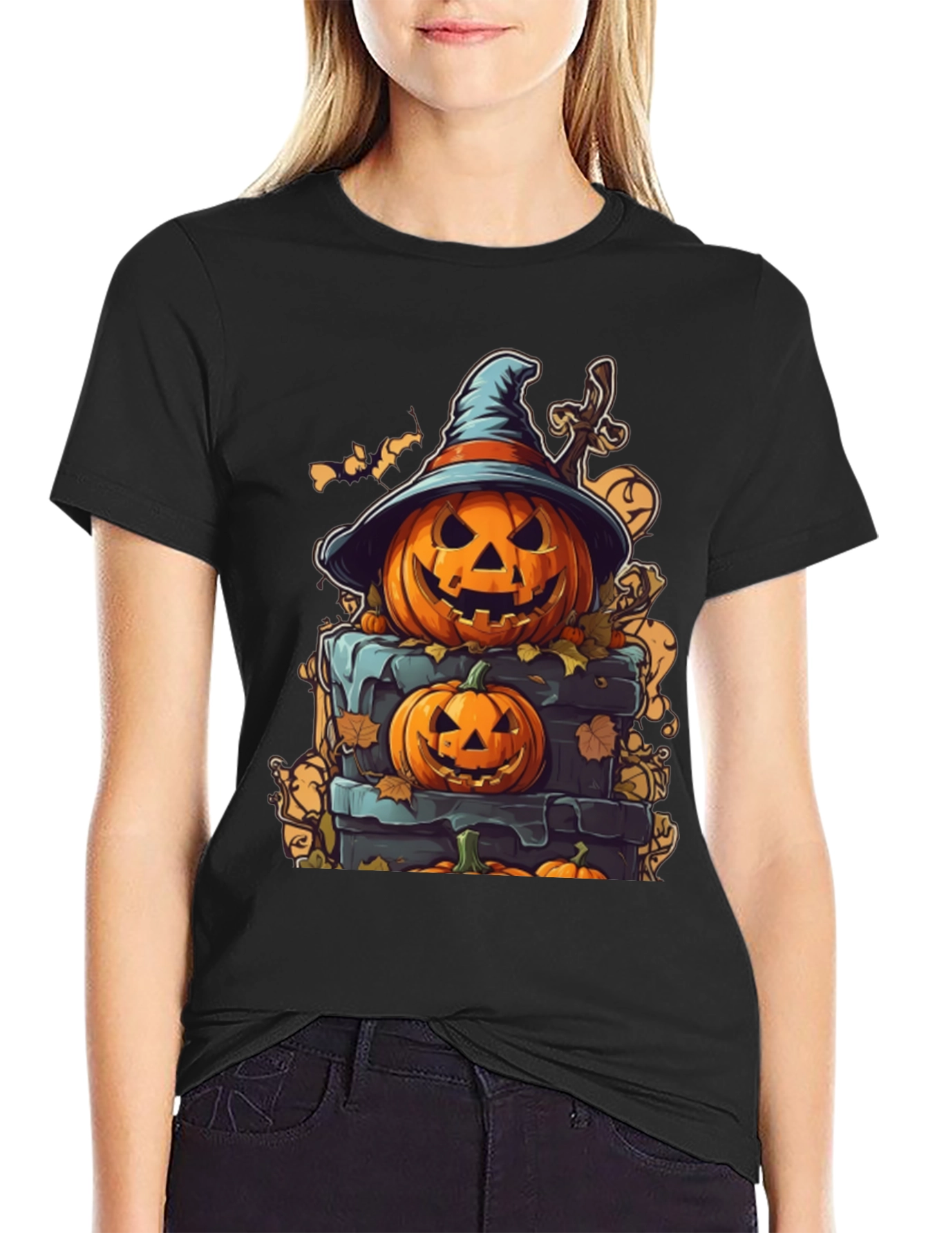 Spooky Halloween Pumpkin Stack Graphic Tee