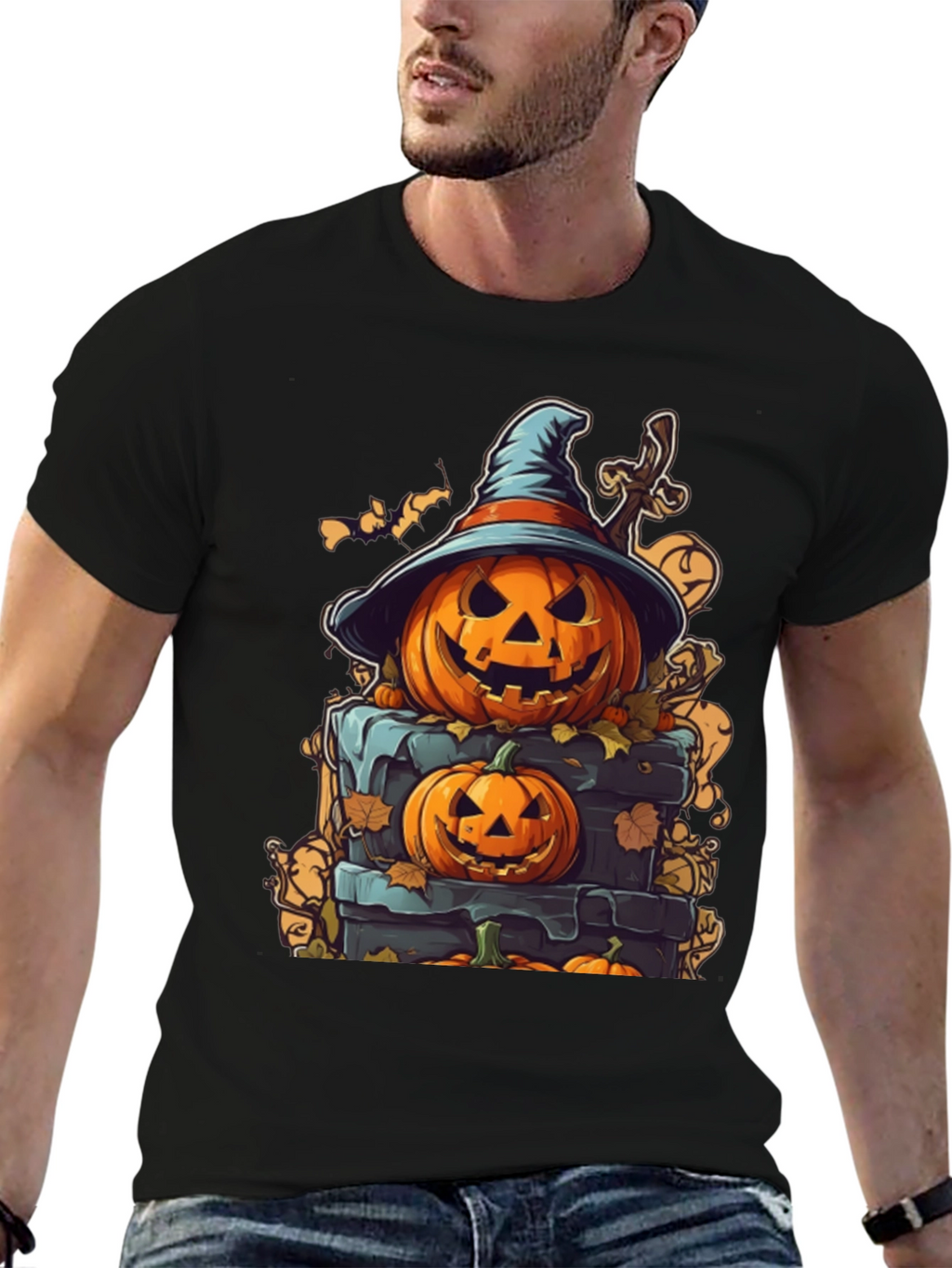 Spooky Halloween Pumpkin Stack Graphic Tee