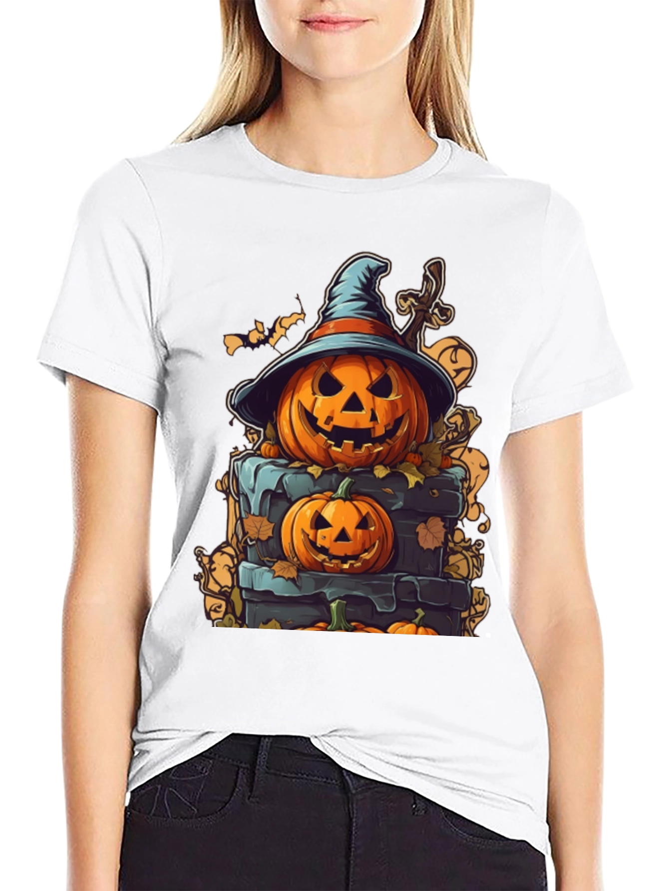 Spooky Halloween Pumpkin Stack Graphic Tee