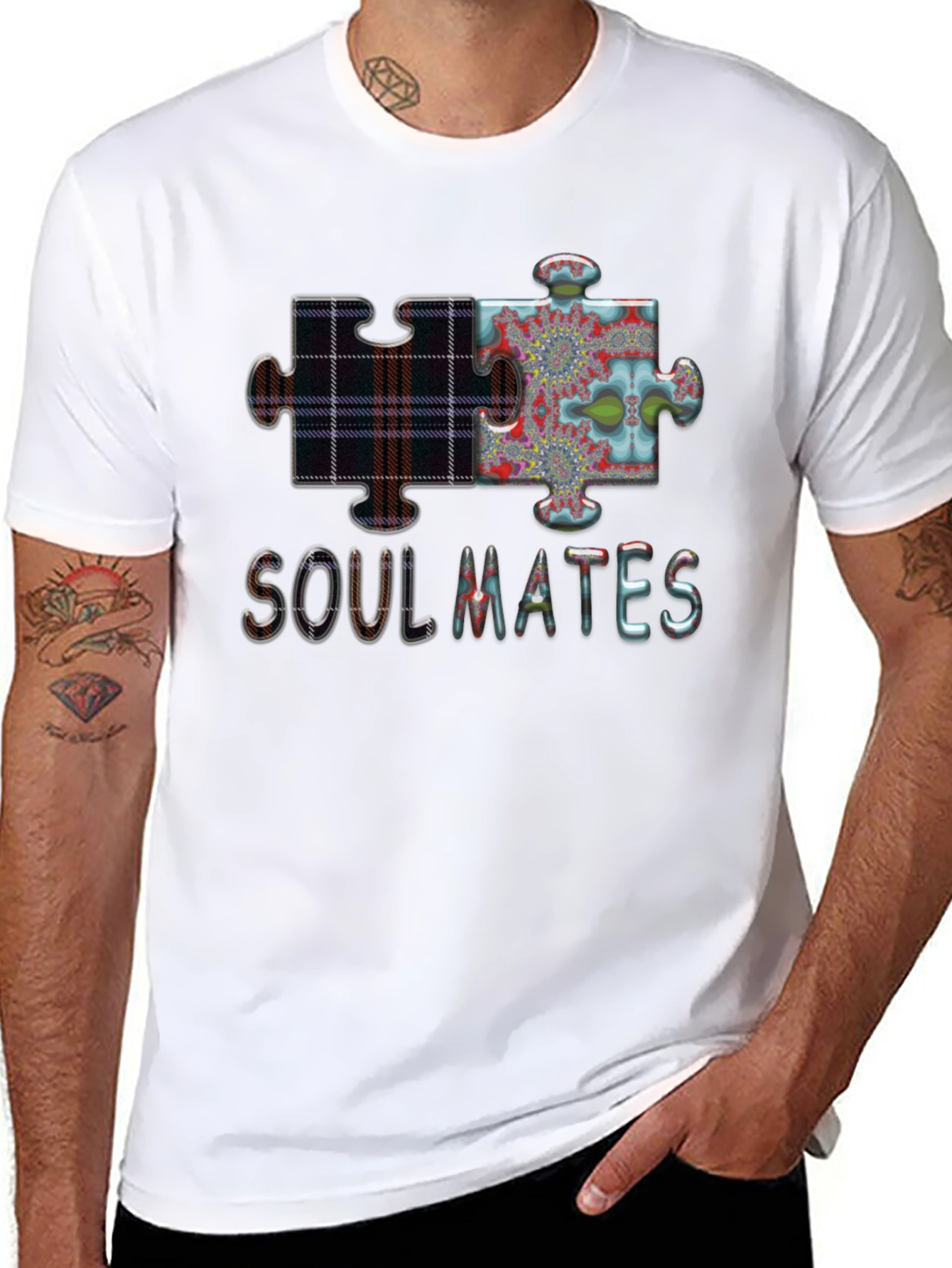 Soulmates Puzzle Piece Graphic Tee - Black