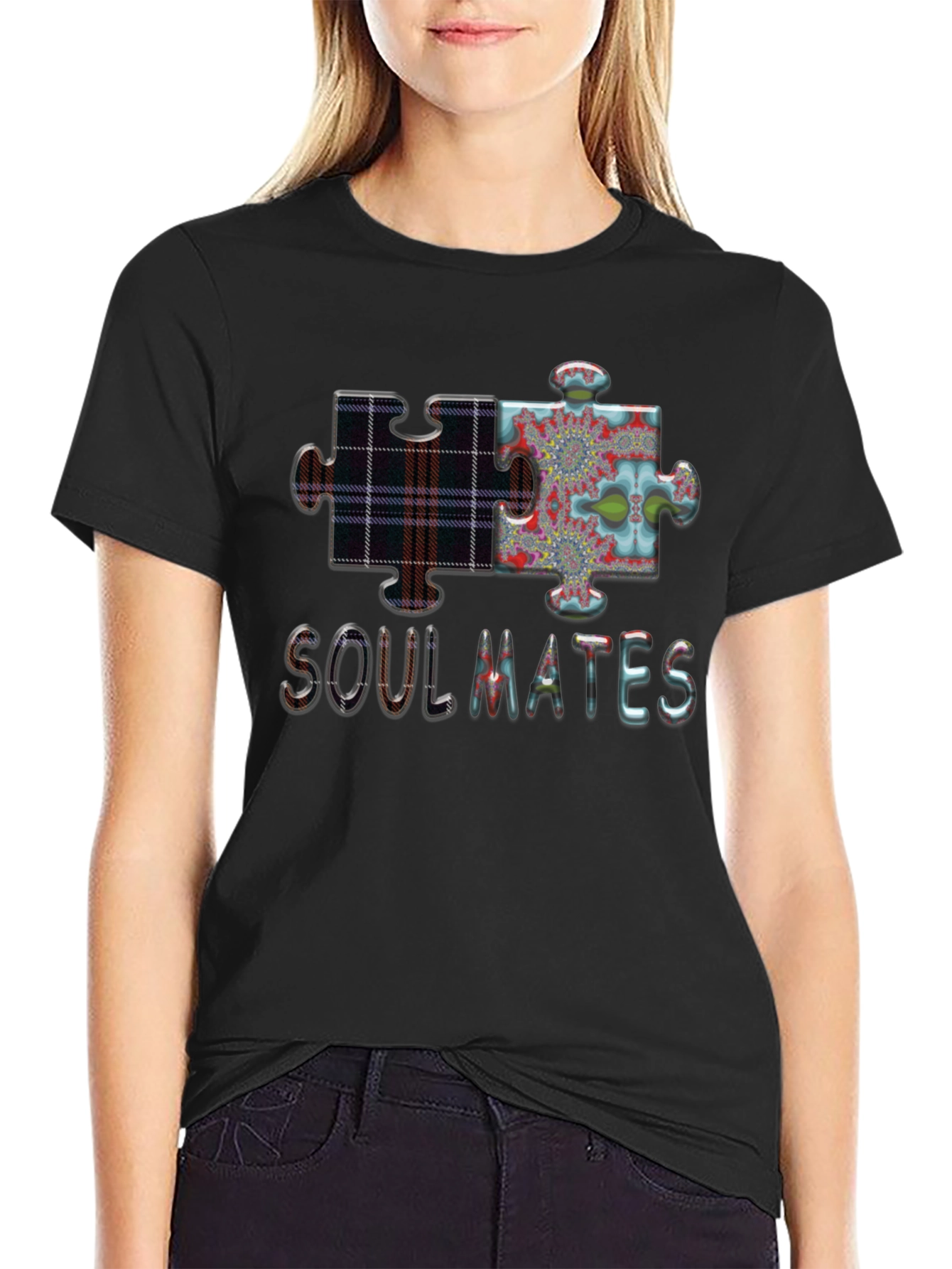 Soulmates Puzzle Piece Graphic Tee - Black