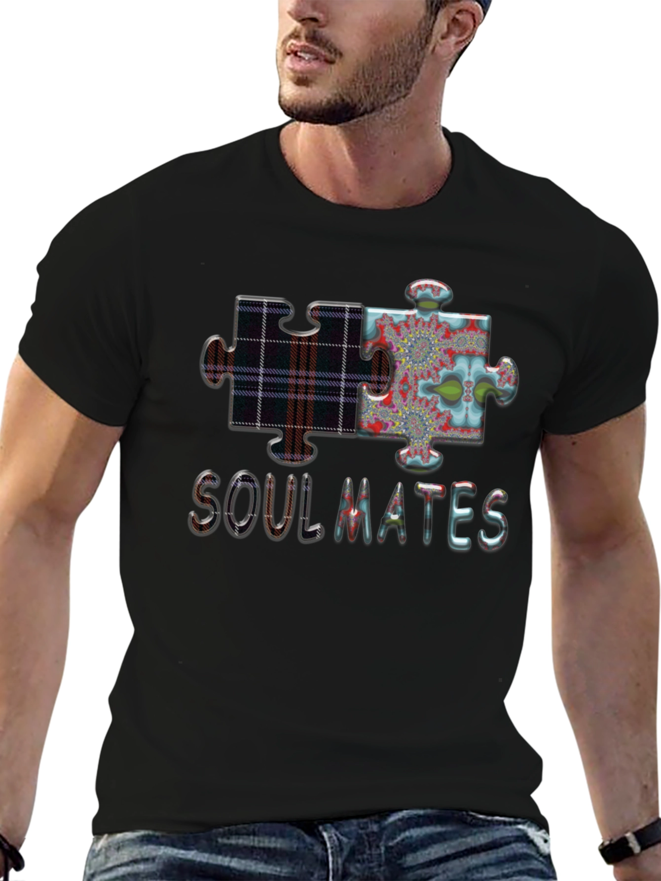 Soulmates Puzzle Piece Graphic Tee - Black