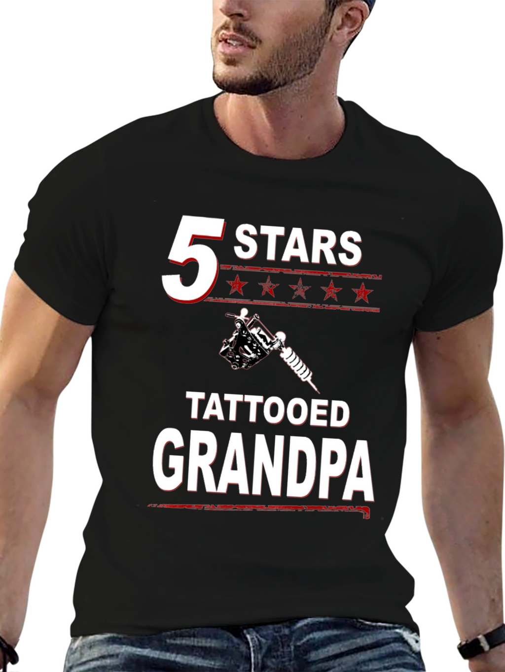 Tattooed Grandpa T-Shirt - 5 Stars Grandfather Gift