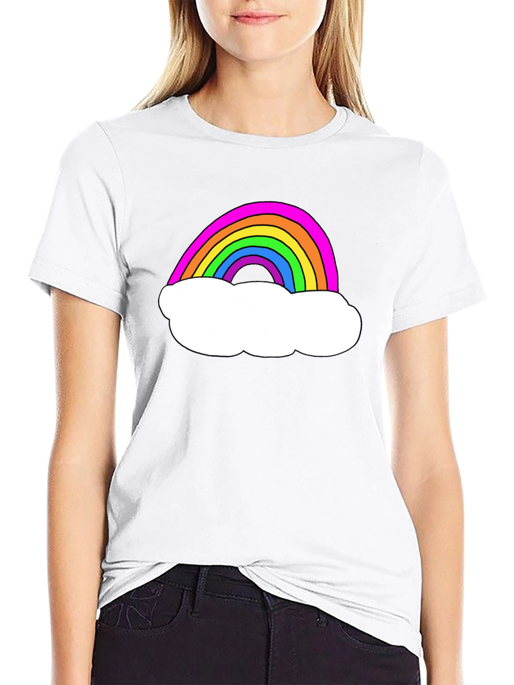 Rainbow Cloud Graphic Tee - Black Cotton T-Shirt