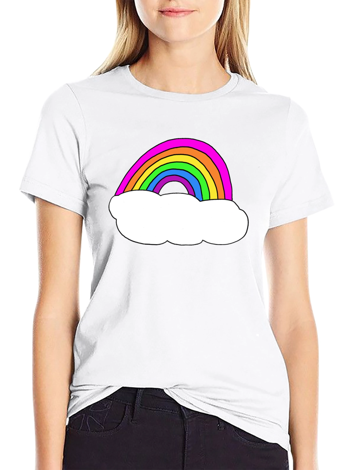 Rainbow Cloud Graphic Tee - Black Cotton T-Shirt