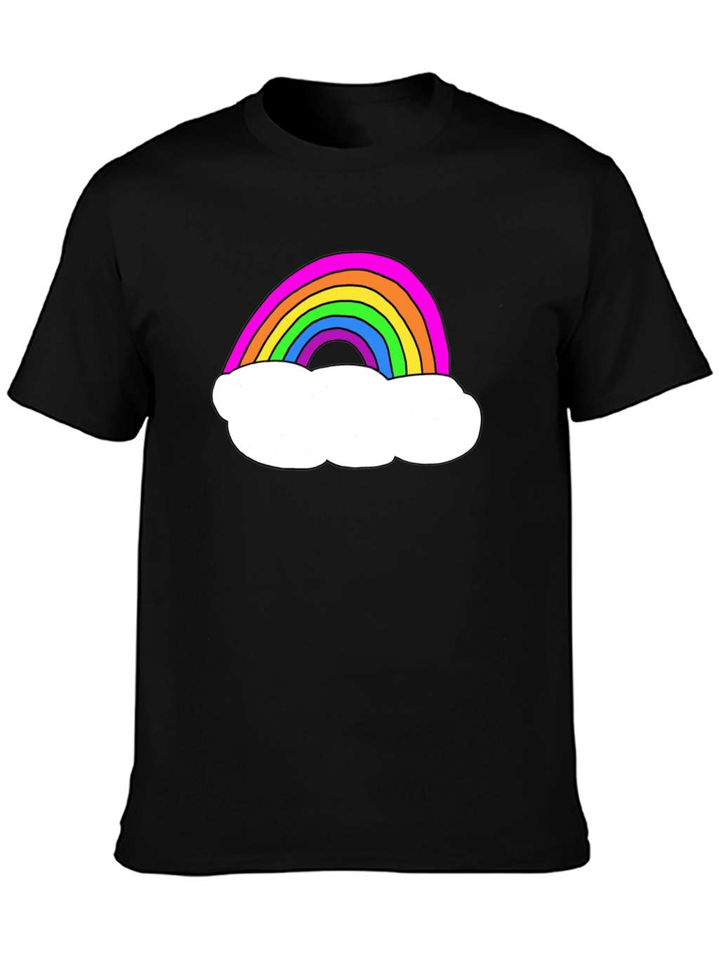 Rainbow Cloud Graphic Tee - Black Cotton T-Shirt