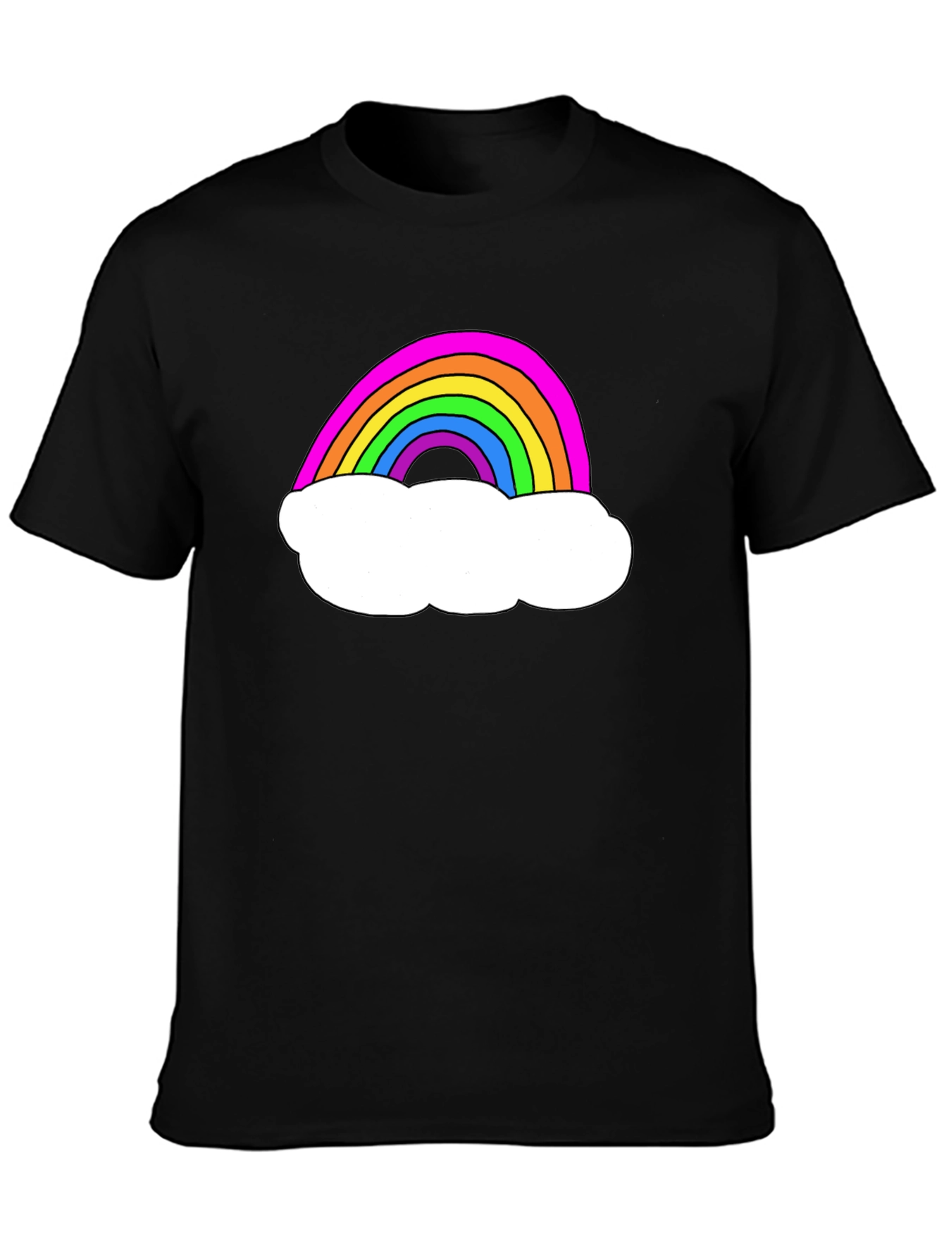 Rainbow Cloud Graphic Tee - Black Cotton T-Shirt