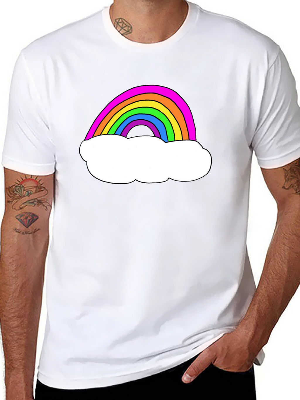 Rainbow Cloud Graphic Tee - Black Cotton T-Shirt