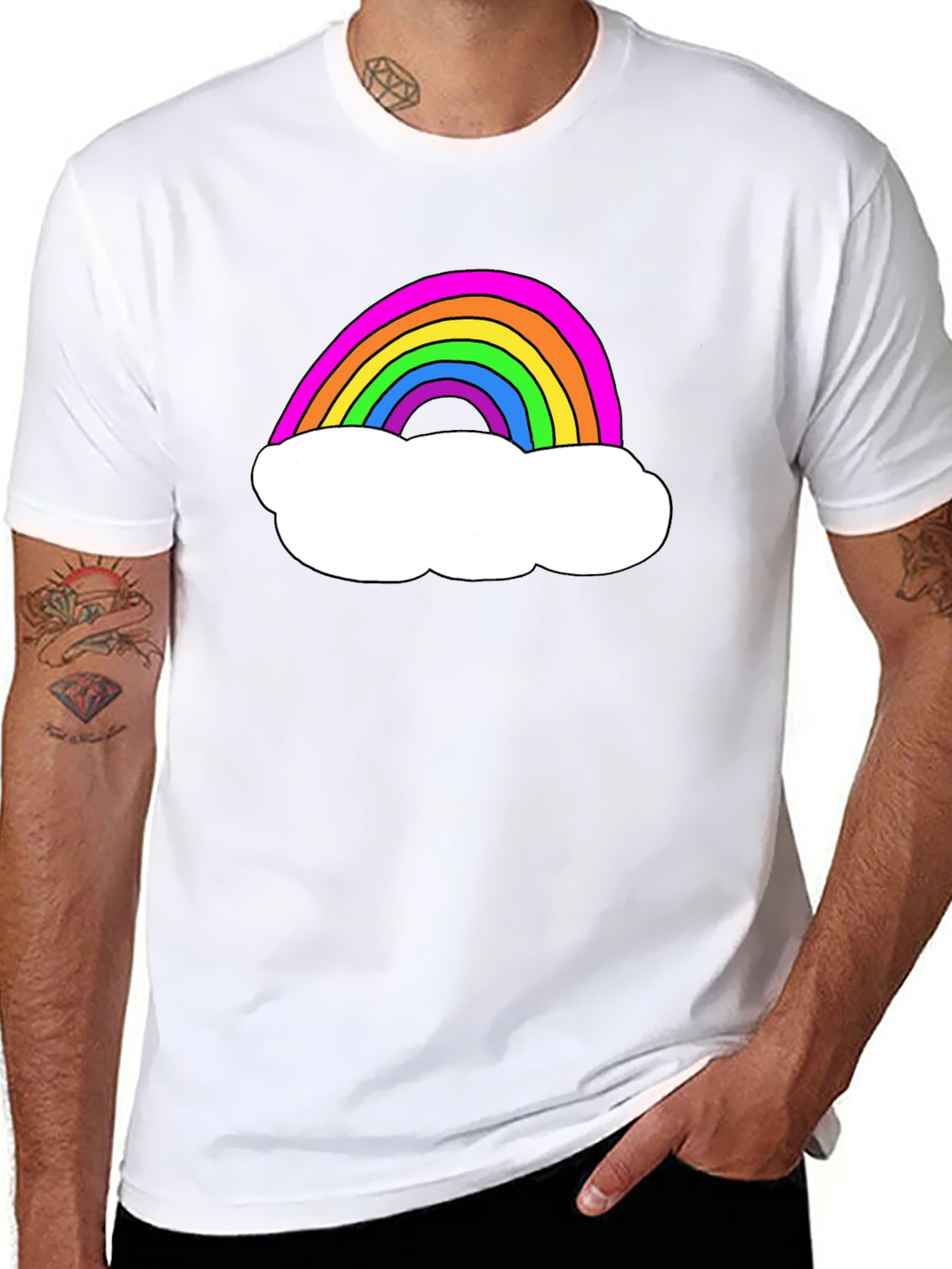 Rainbow Cloud Graphic Tee - Black Cotton T-Shirt