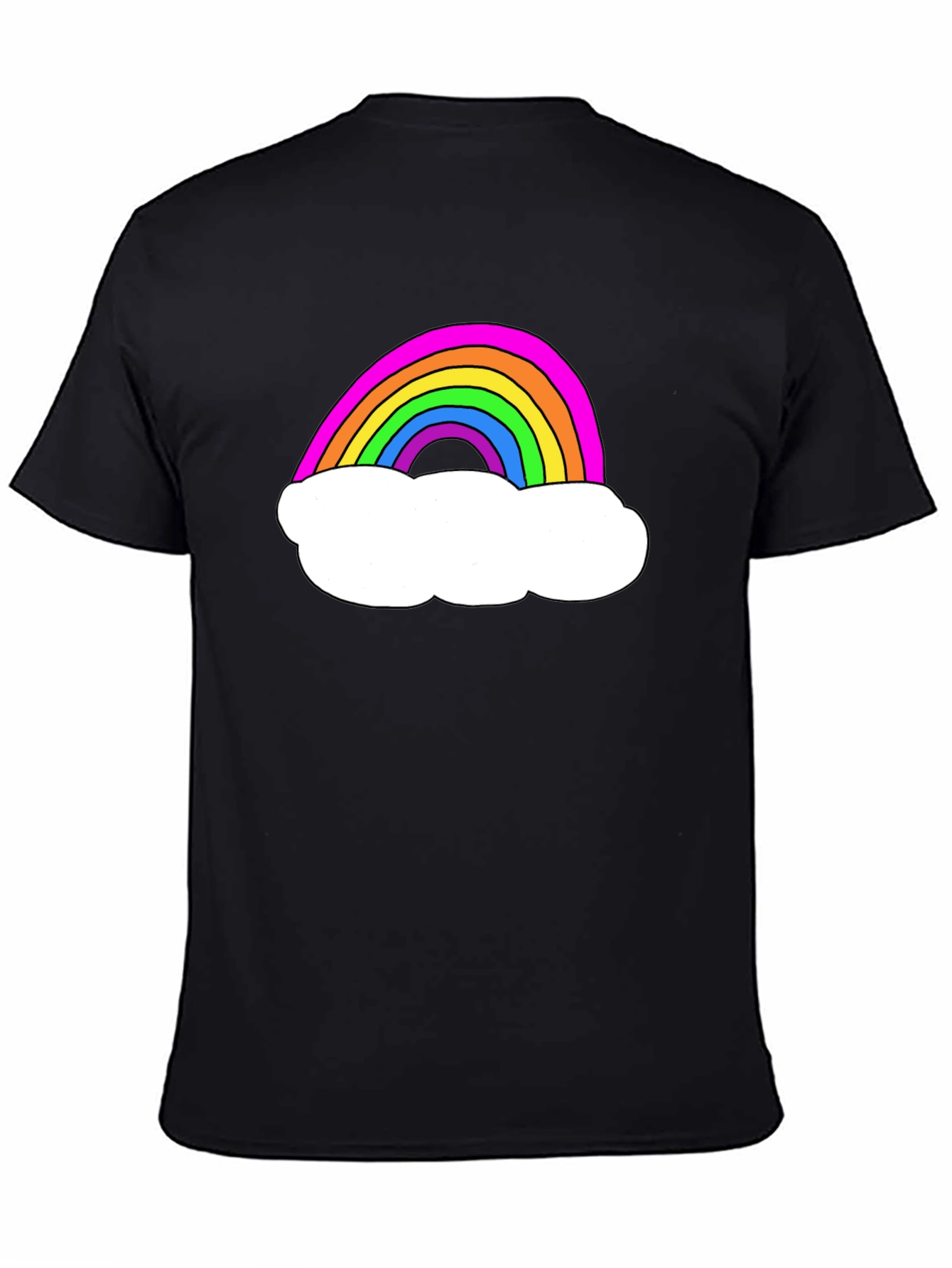 Rainbow Cloud Graphic Tee - Black Cotton T-Shirt