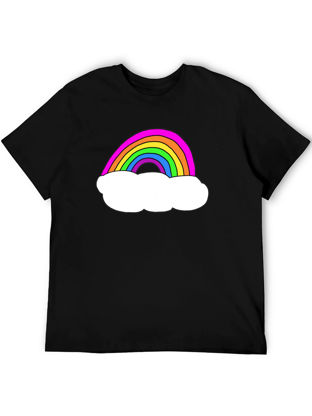 Rainbow Cloud Graphic Tee - Black Cotton T-Shirt