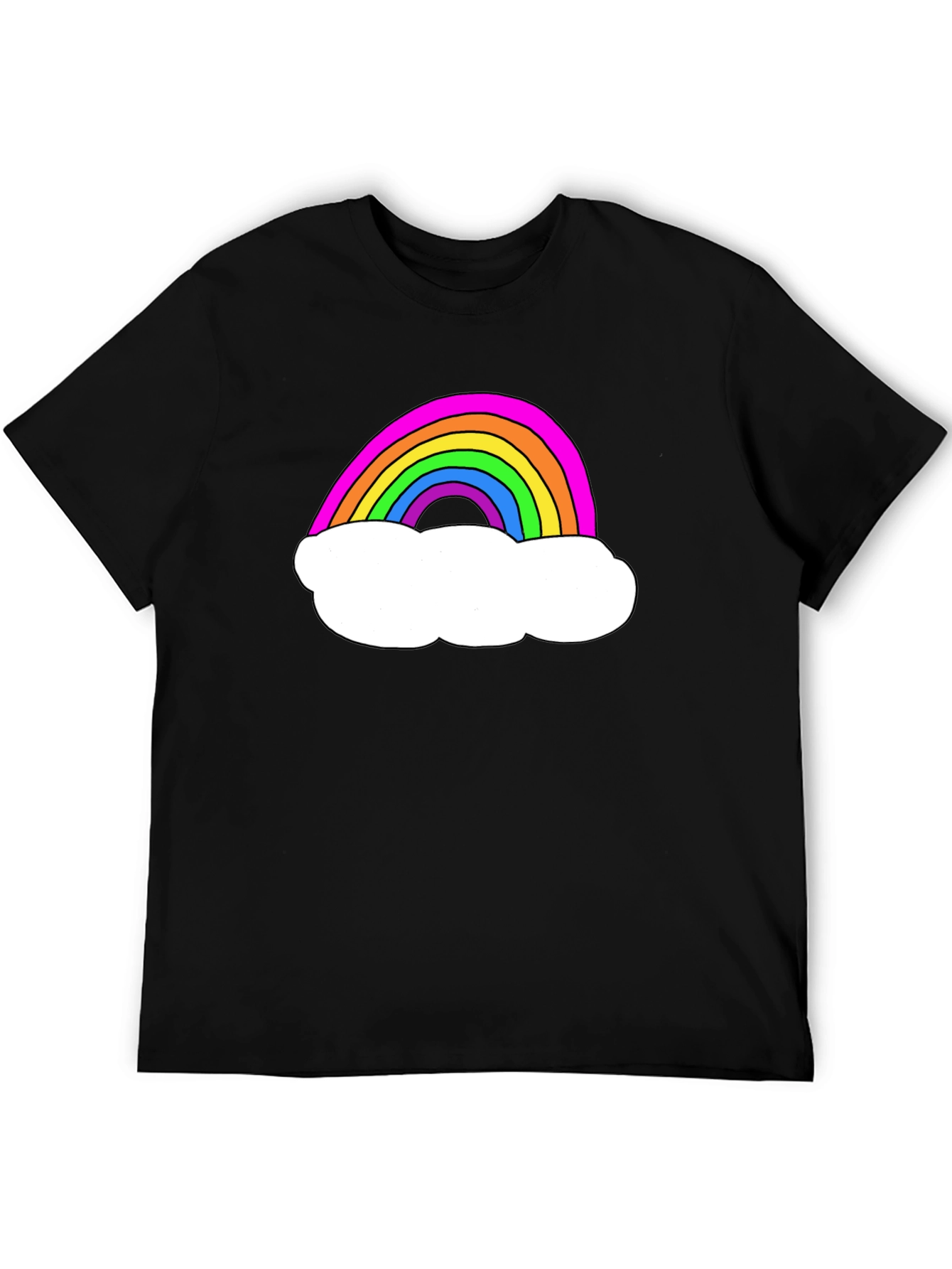 Rainbow Cloud Graphic Tee - Black Cotton T-Shirt