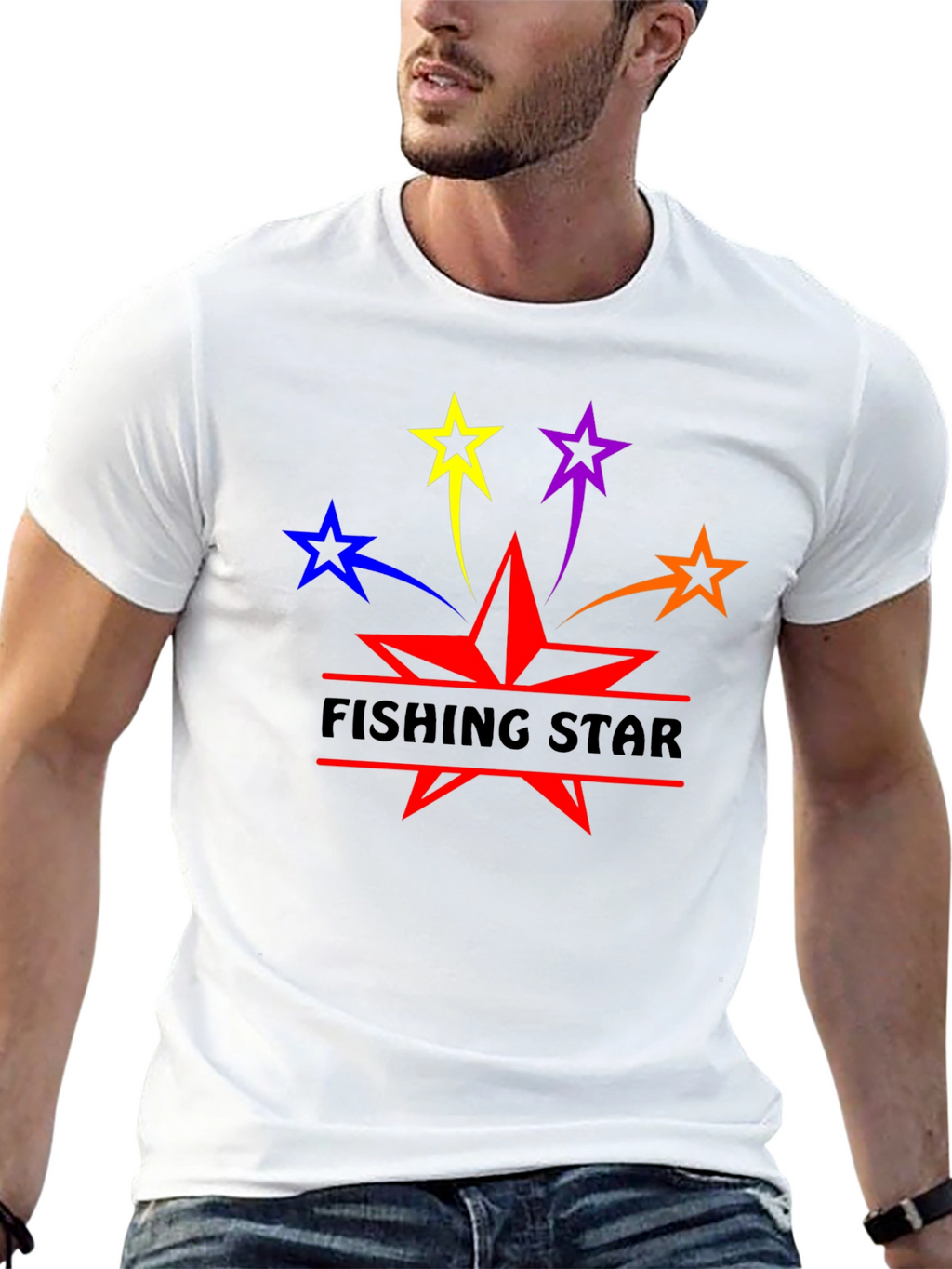 Fishing Star Graphic T-Shirt - Black Cotton Blend