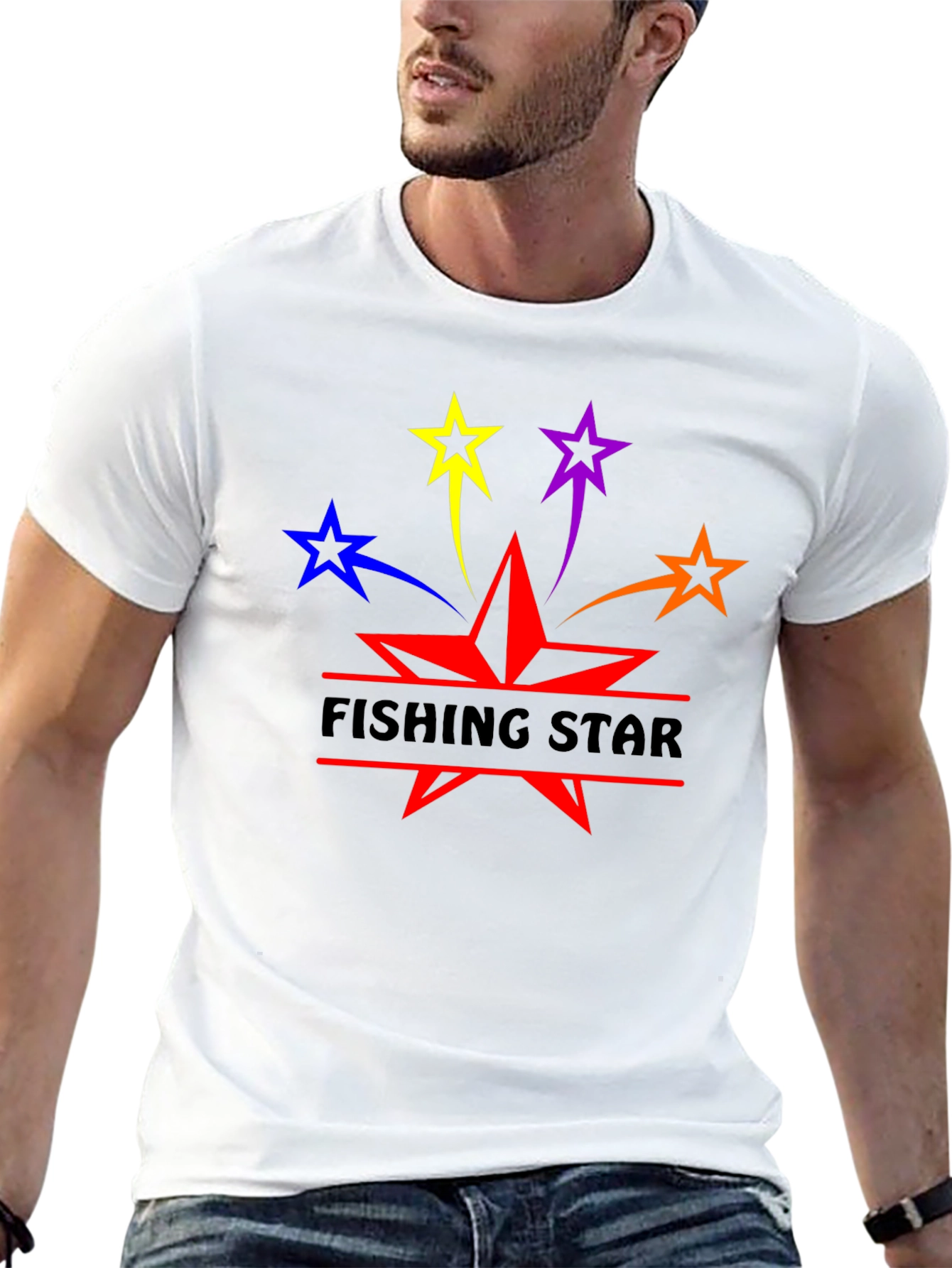 Fishing Star Graphic T-Shirt - Black Cotton Blend