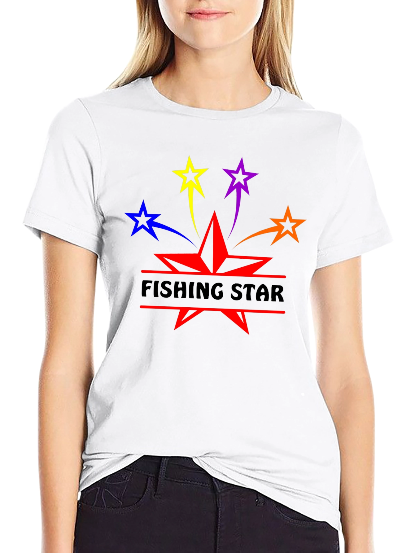 Fishing Star Graphic T-Shirt - Black Cotton Blend